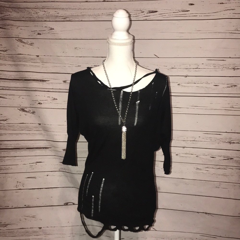 💎 Distressed deconstructed dolman sleeve sweater